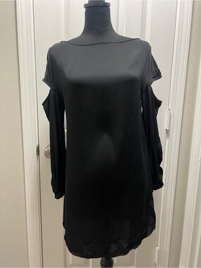 Milly Black Cold-Shoulder Long-Sleeve Dress Silk Blend